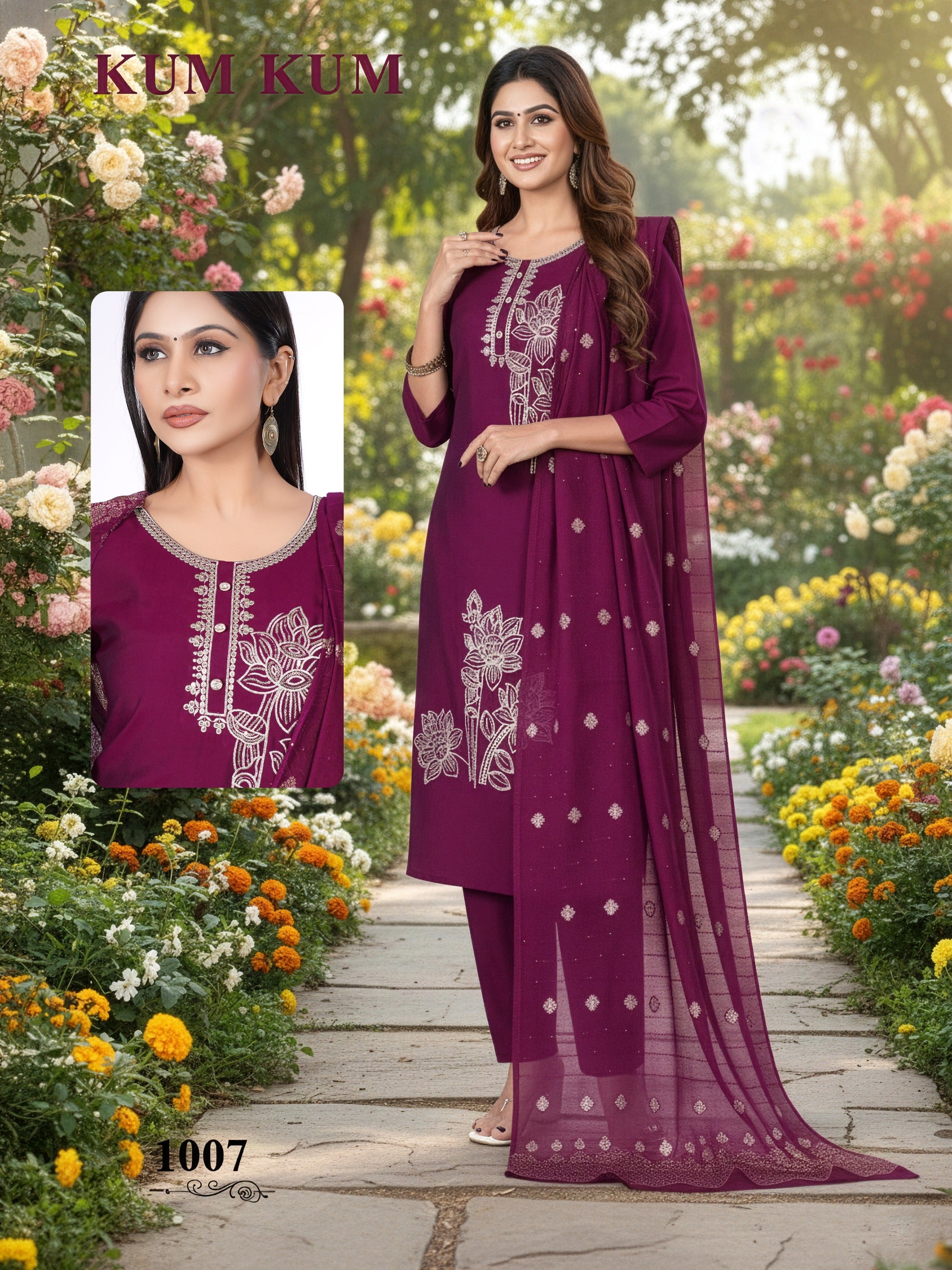 De Kum Kum Roman Silk Embroidered Kurti Set