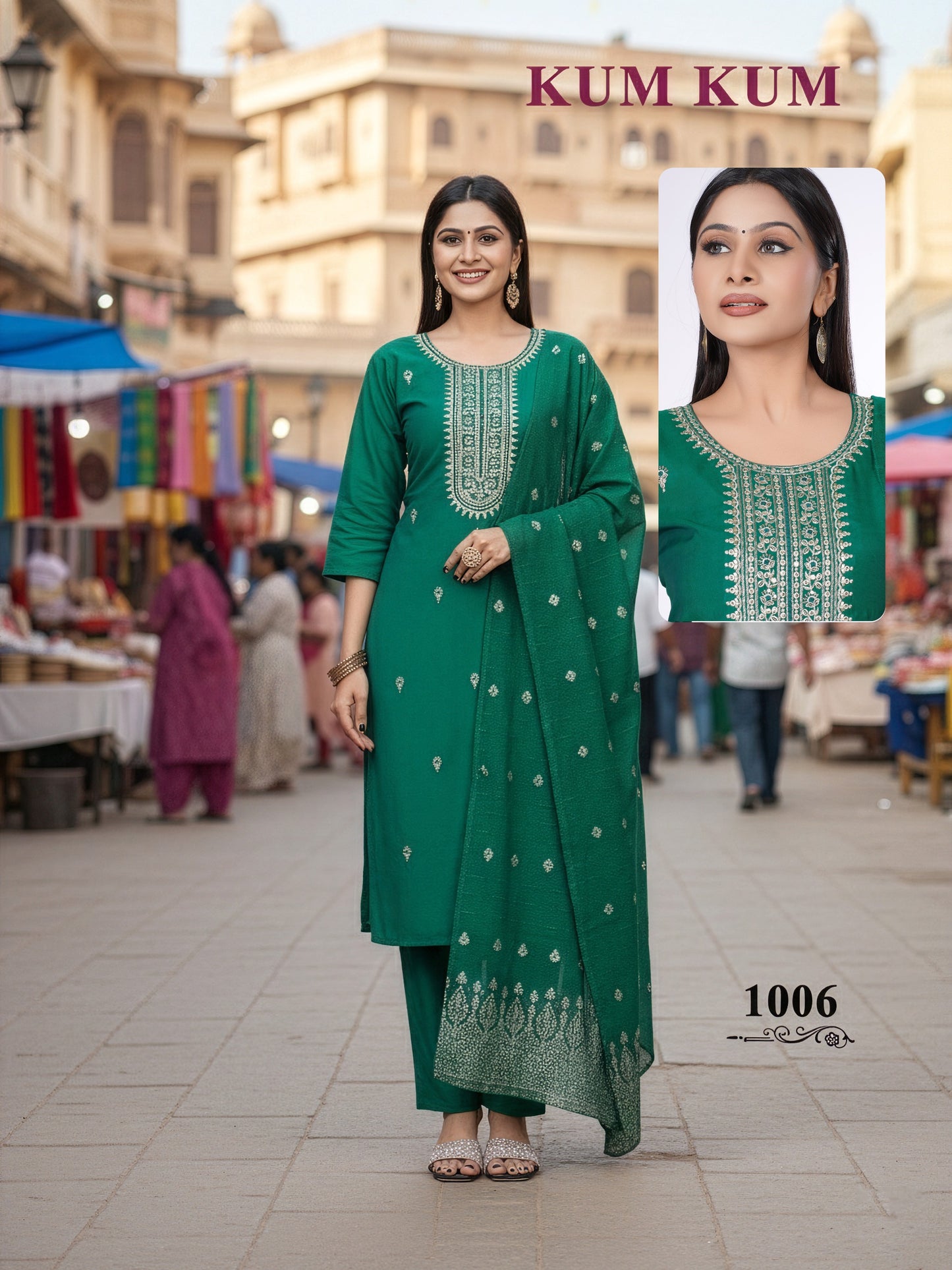 De Kum Kum Roman Silk Embroidered Kurti Set