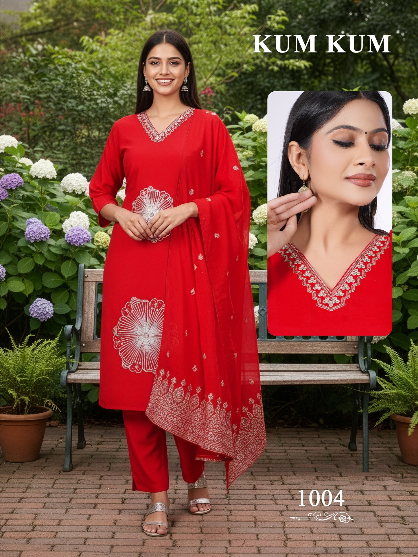 De Kum Kum Roman Silk Embroidered Kurti Set