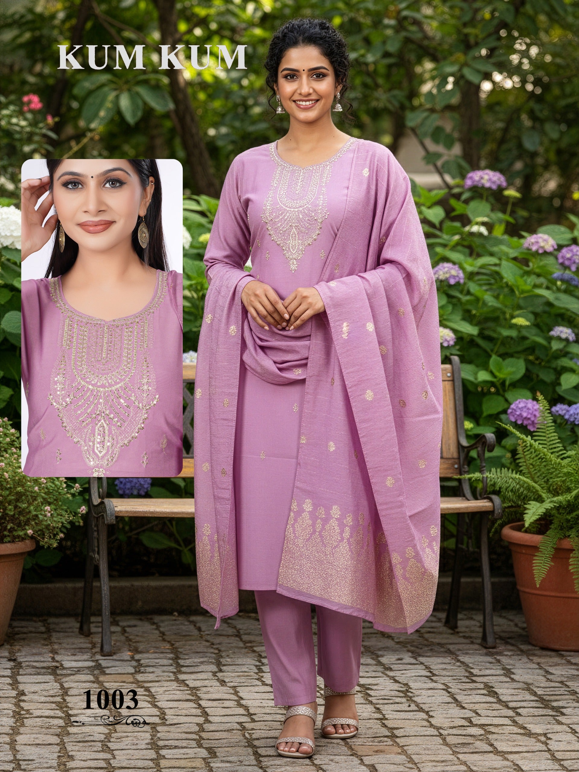 De Kum Kum Roman Silk Embroidered Kurti Set