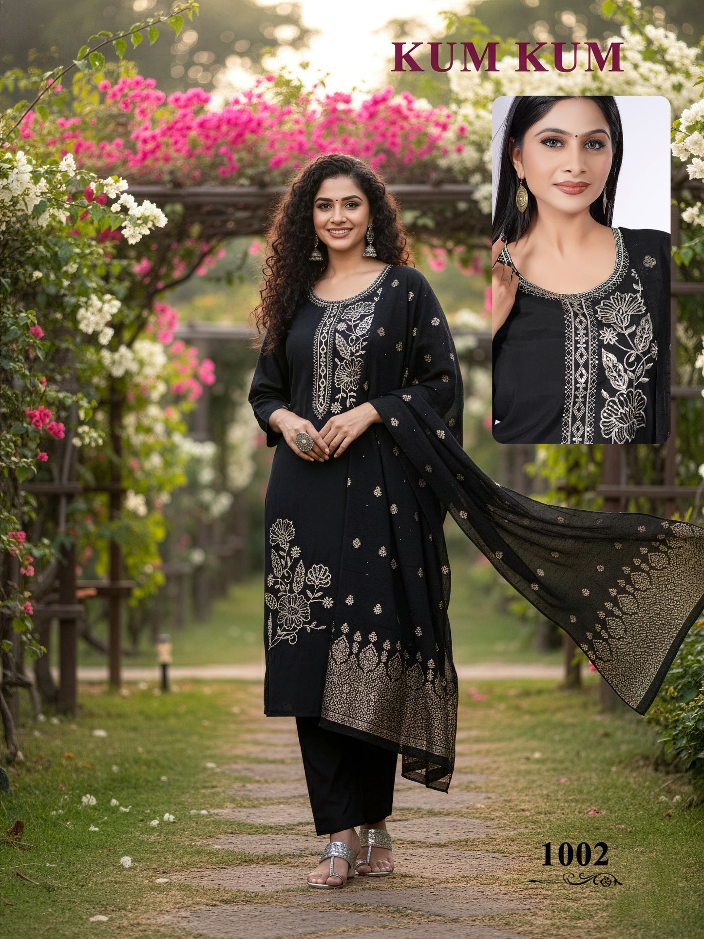 De Kum Kum Roman Silk Embroidered Kurti Set