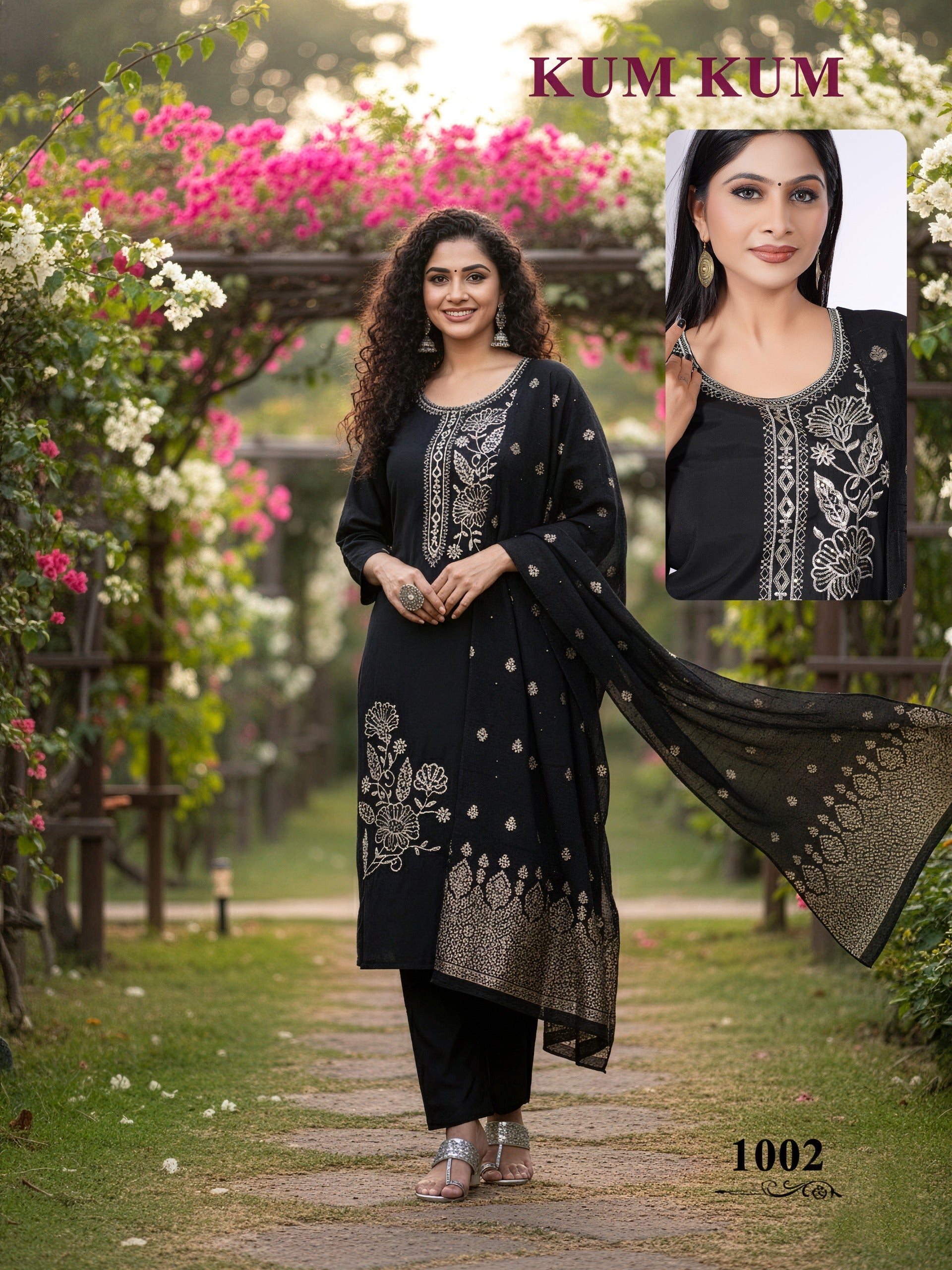 De Kum Kum Roman Silk Embroidered Kurti Set