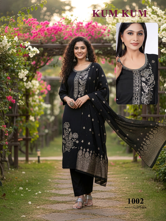 De Kum Kum Roman Silk Embroidered Kurti Set