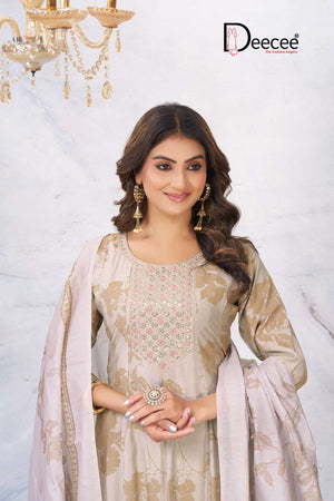 Dee Cee Aashini Roman Foil Print Anarkali Kurti Pant Dupatta Set