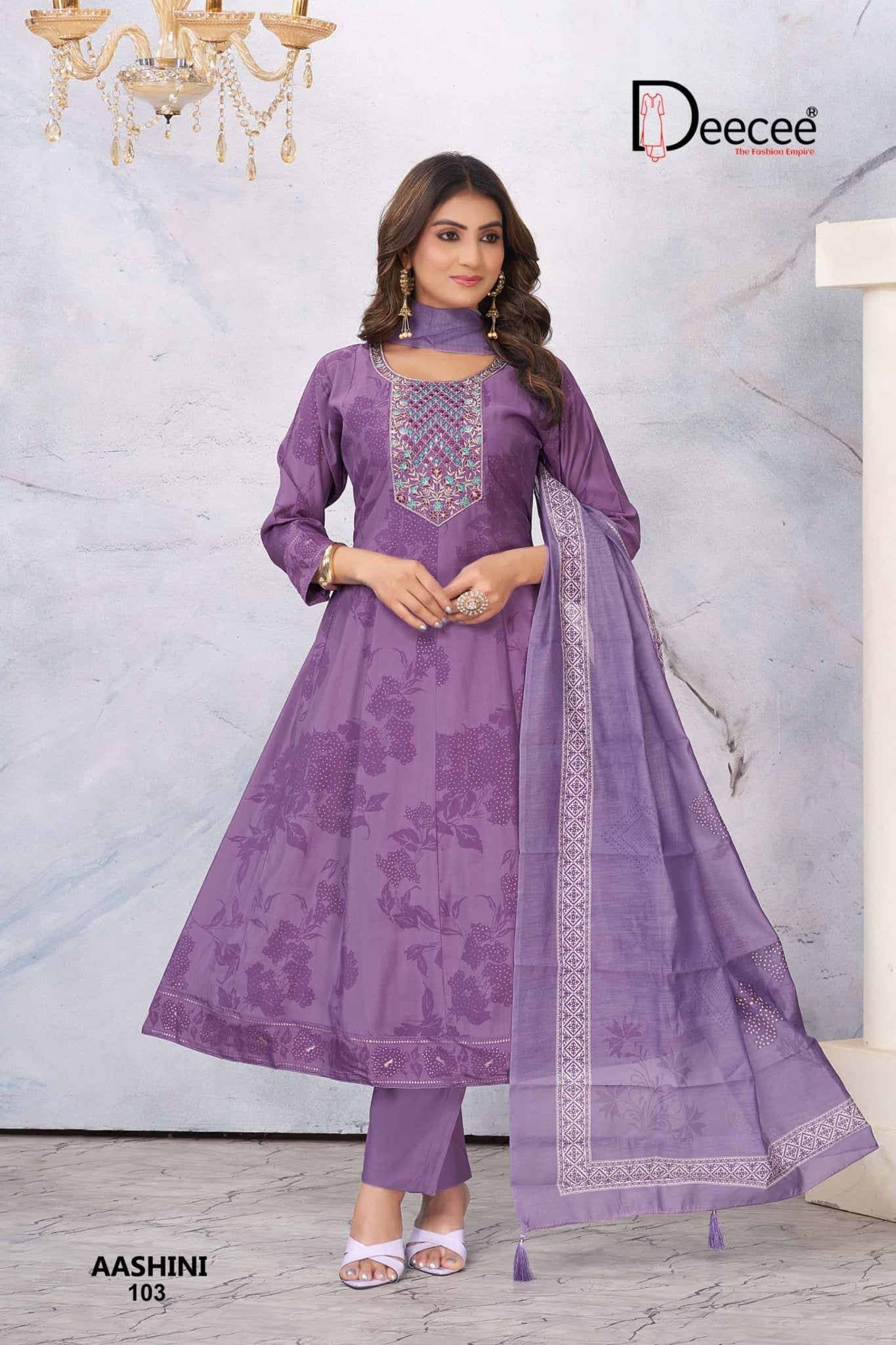 Dee Cee Aashini Roman Foil Print Anarkali Kurti Pant Dupatta Set - Amrah Wholesale