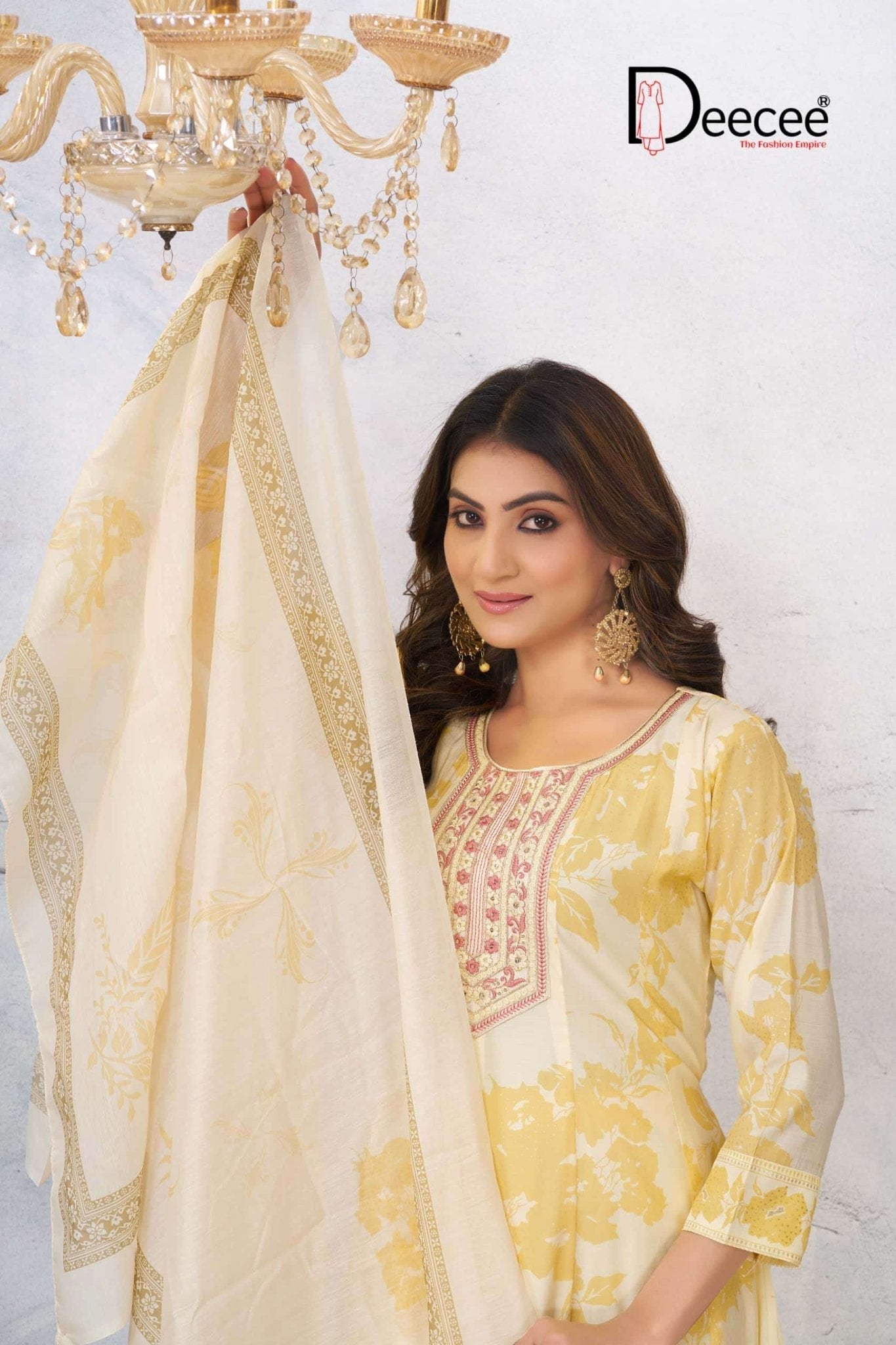 Dee Cee Aashini Roman Foil Print Anarkali Kurti Pant Dupatta Set - Amrah Wholesale