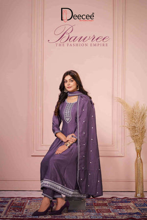 Dee Cee Bawree Ready-Made Vichitra Silk Embroidered Anarkali Kurta Pant Dupatta Set - Amrah Wholesale