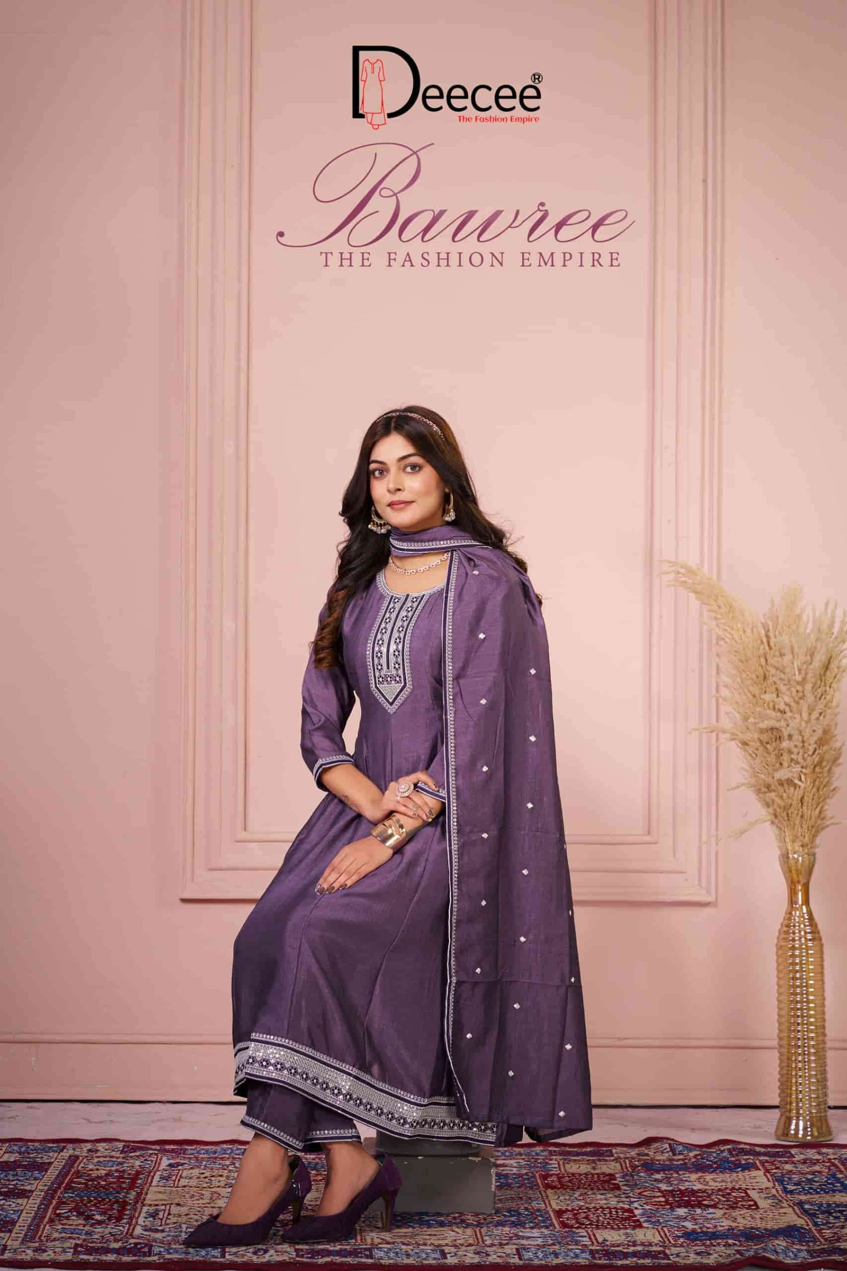 Dee Cee Bawree Ready-Made Vichitra Silk Embroidered Anarkali Kurta Pant Dupatta Set