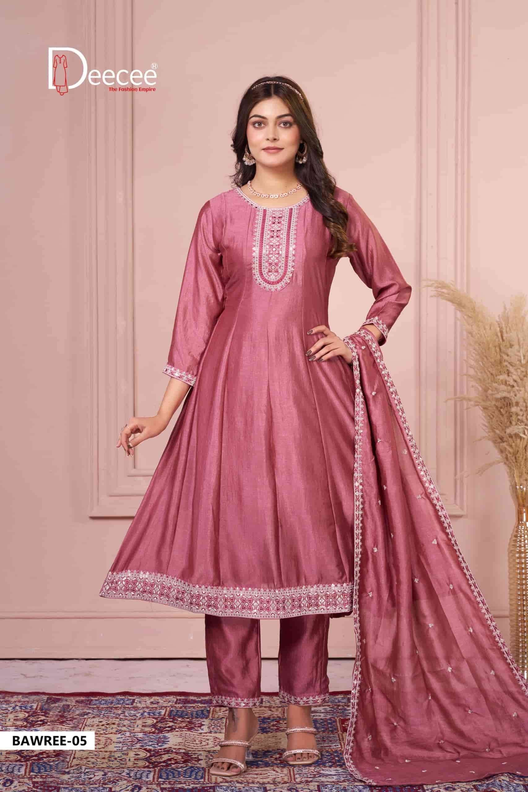 Dee Cee Bawree Ready-Made Vichitra Silk Embroidered Anarkali Kurta Pant Dupatta Set