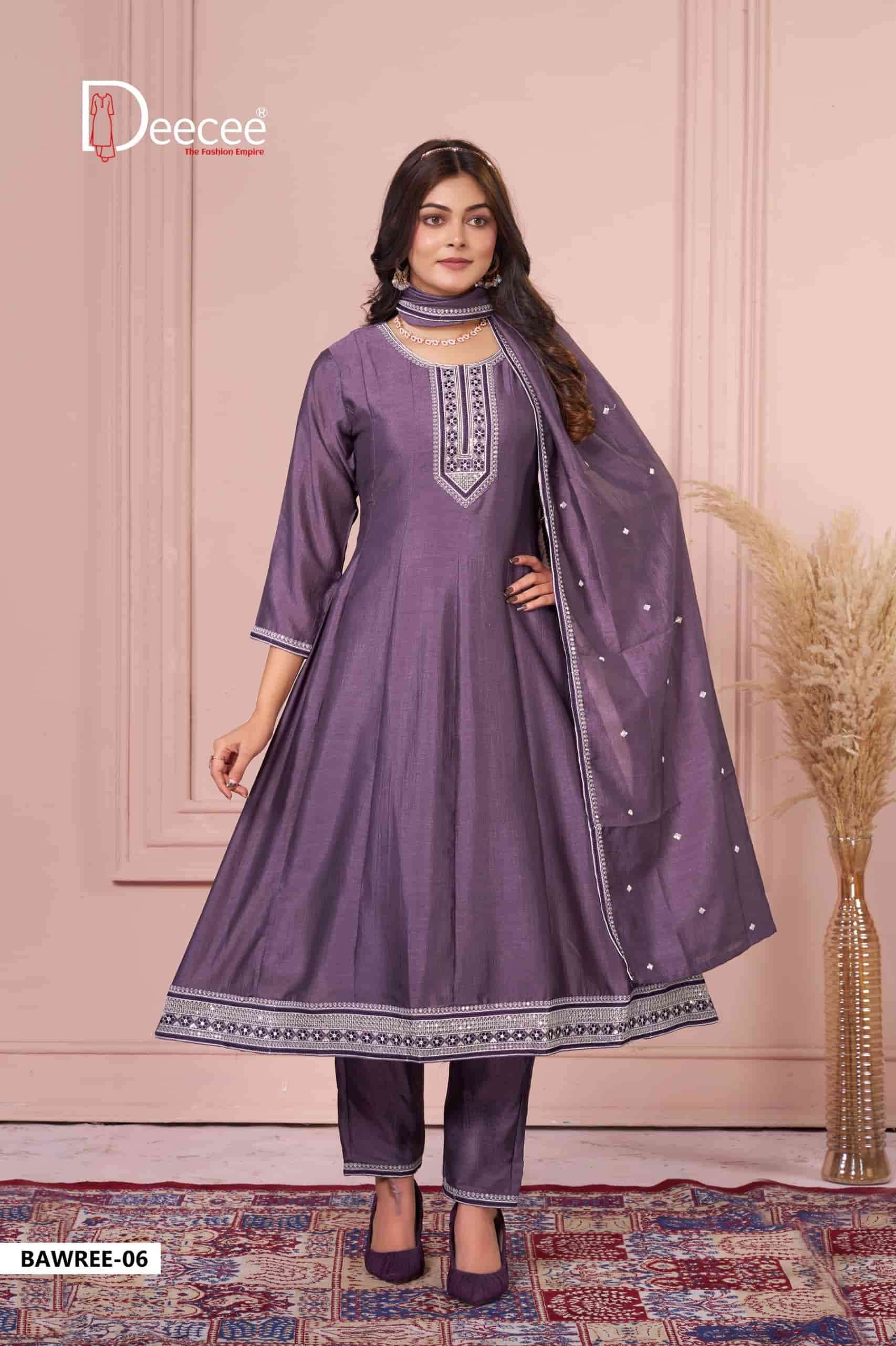 Dee Cee Bawree Ready-Made Vichitra Silk Embroidered Anarkali Kurta Pant Dupatta Set