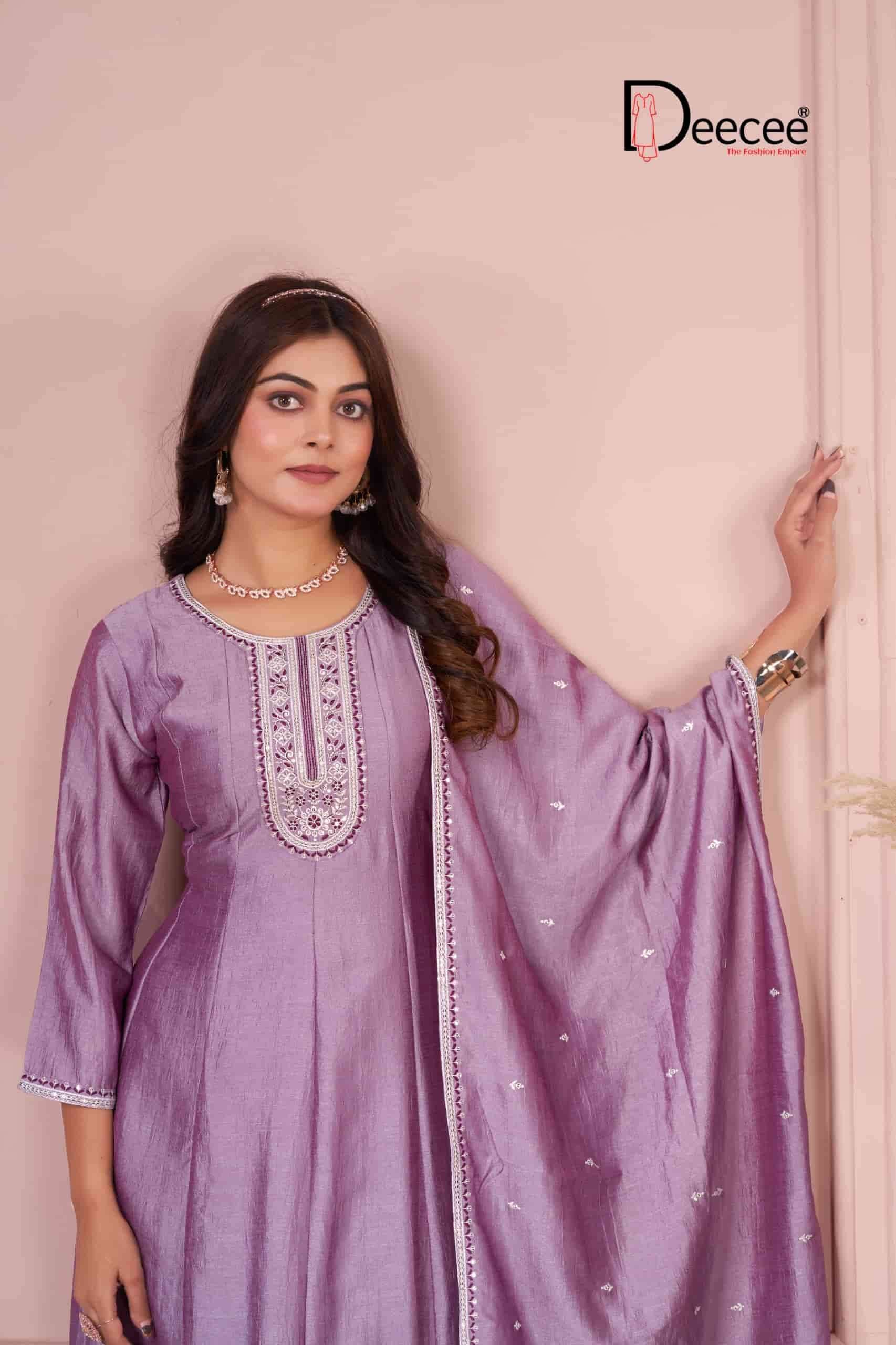 Dee Cee Bawree Ready-Made Vichitra Silk Embroidered Anarkali Kurta Pant Dupatta Set