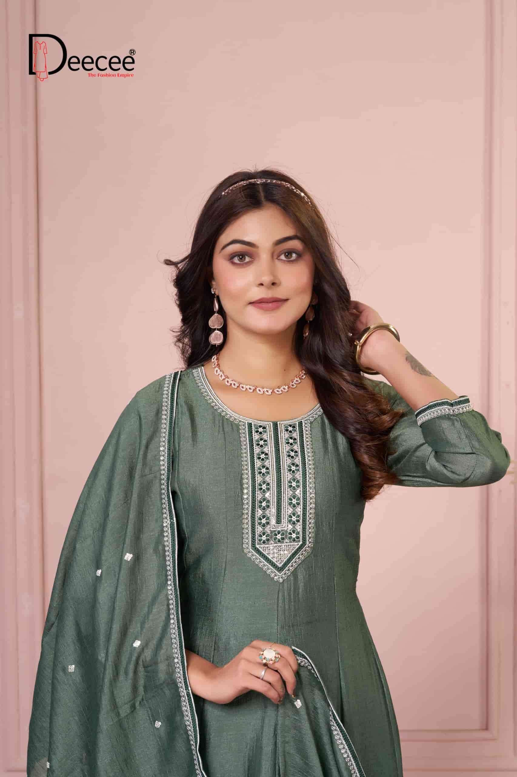 Dee Cee Bawree Ready-Made Vichitra Silk Embroidered Anarkali Kurta Pant Dupatta Set