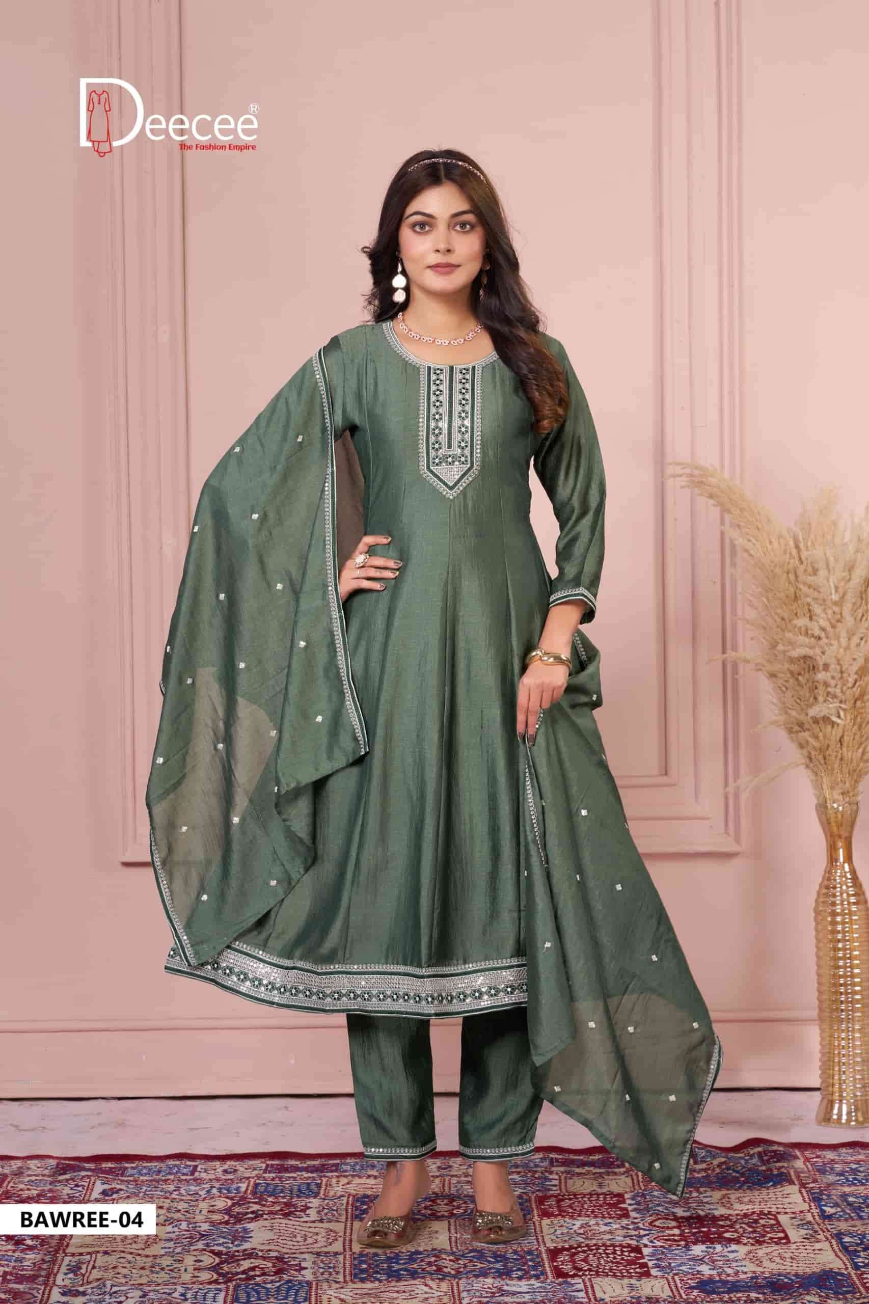 Dee Cee Bawree Ready-Made Vichitra Silk Embroidered Anarkali Kurta Pant Dupatta Set