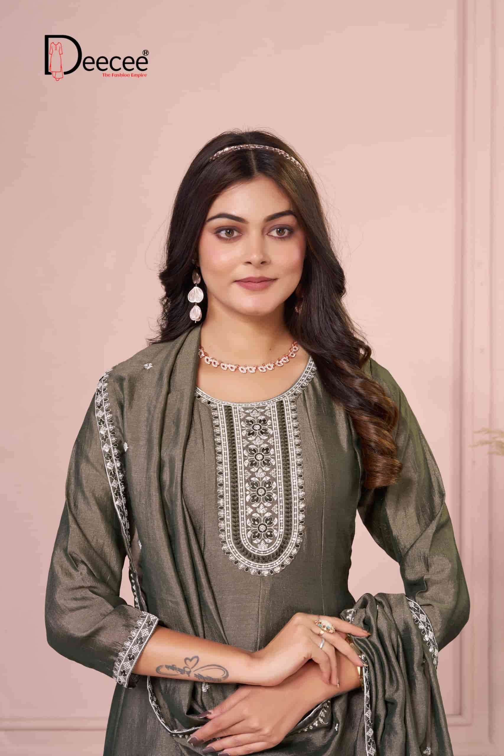 Dee Cee Bawree Ready-Made Vichitra Silk Embroidered Anarkali Kurta Pant Dupatta Set