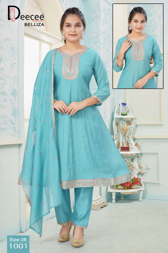 Dee Cee Belliza Mal Chanderi Embroidered Kurti Pant Dupatta Set