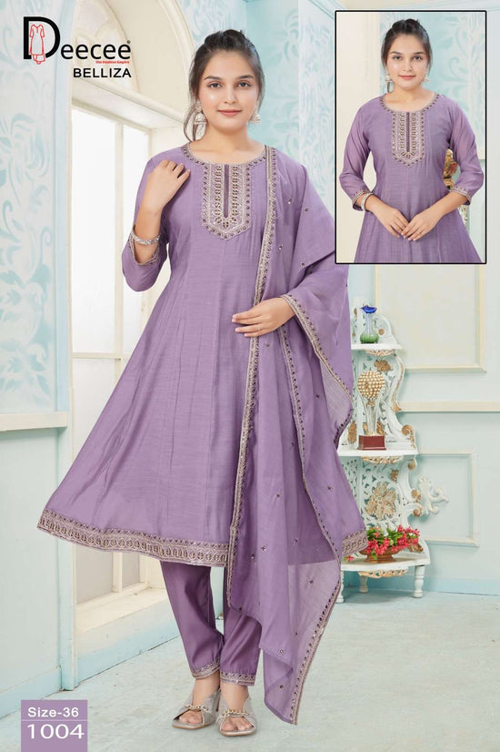 Dee Cee Belliza Mal Chanderi Embroidered Kurti Pant Dupatta Set