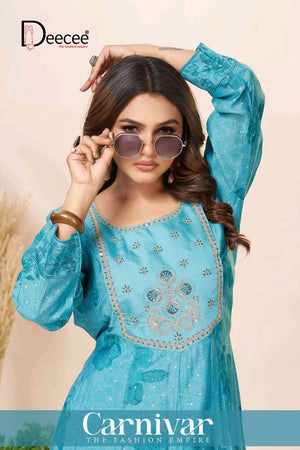 Dee Cee Carnivar Roman Silk Embroidered Flared Kurti