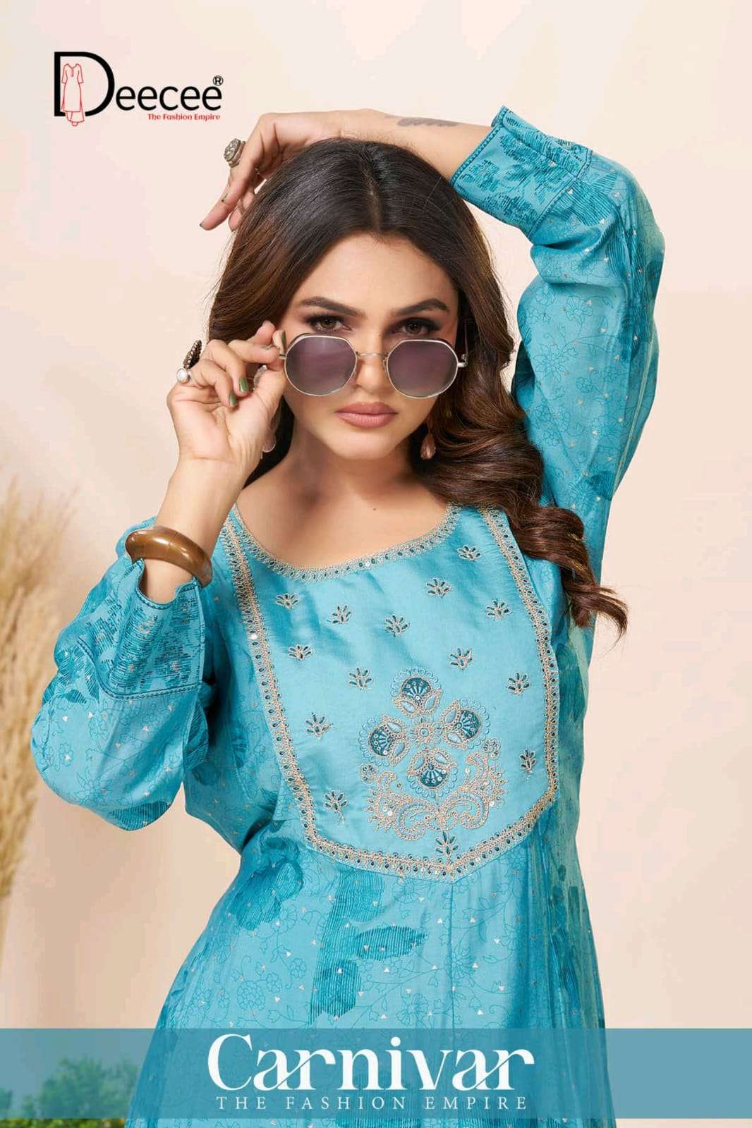 Dee Cee Carnivar Roman Silk Embroidered Flared Kurti