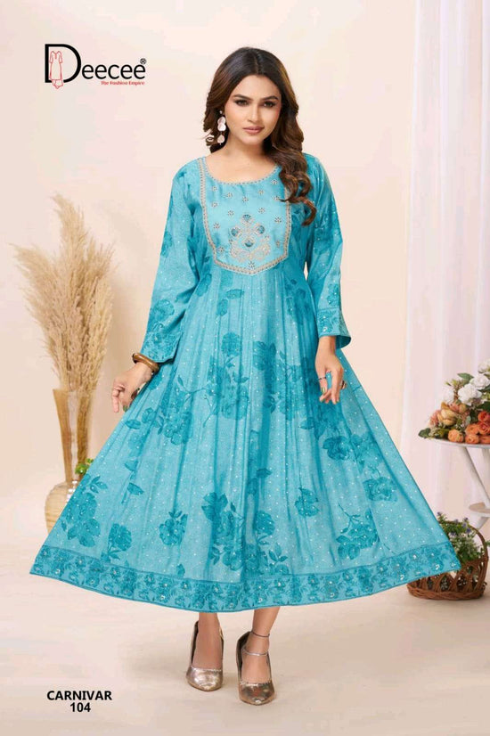 Dee Cee Carnivar Roman Silk Embroidered Flared Kurti