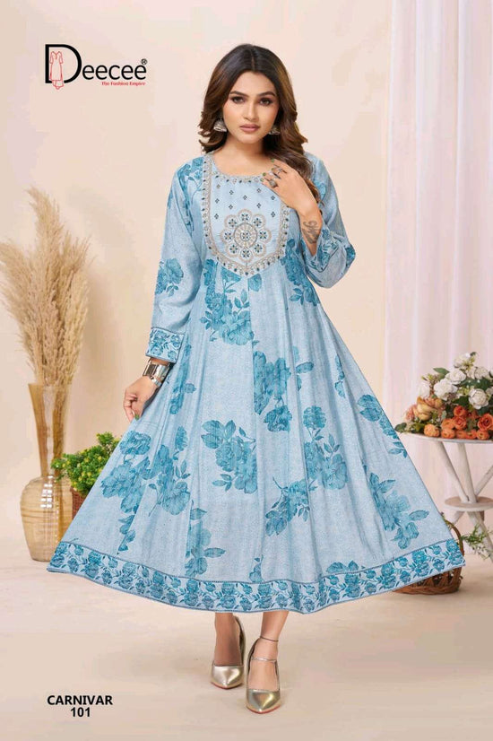 Dee Cee Carnivar Roman Silk Embroidered Flared Kurti