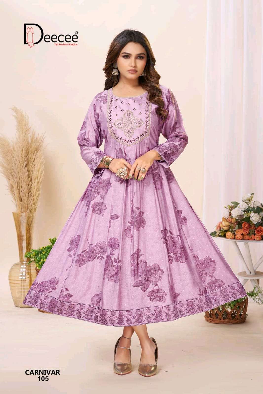 Dee Cee Carnivar Roman Silk Embroidered Flared Kurti