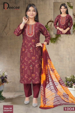 Dee Cee Deepsy Roman Silk Printed Kurti Pant Dupatta Set