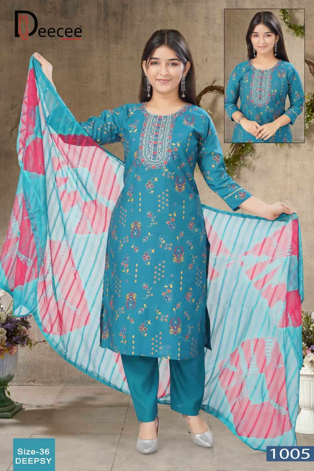 Dee Cee Deepsy Roman Silk Printed Kurti Pant Dupatta Set