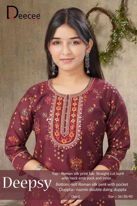 Dee Cee Deepsy Roman Silk Printed Kurti Pant Dupatta Set