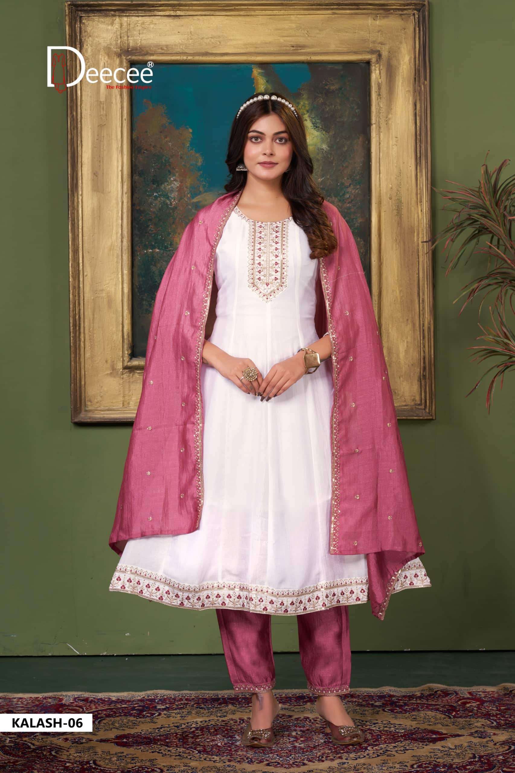 Dee Cee Kalash Vichitra Silk Anarkali Kurti Pant Dupatta Set
