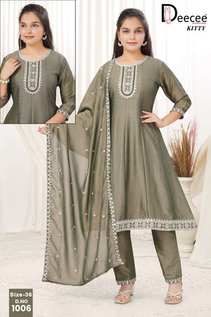 Dee Cee Kitty Vichitra Silk Embroidered Kurti Pant Dupatta Set