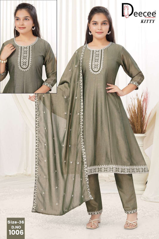 Dee Cee Kitty Vichitra Silk Embroidered Kurti Pant Dupatta Set