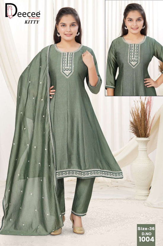 Dee Cee Kitty Vichitra Silk Embroidered Kurti Pant Dupatta Set
