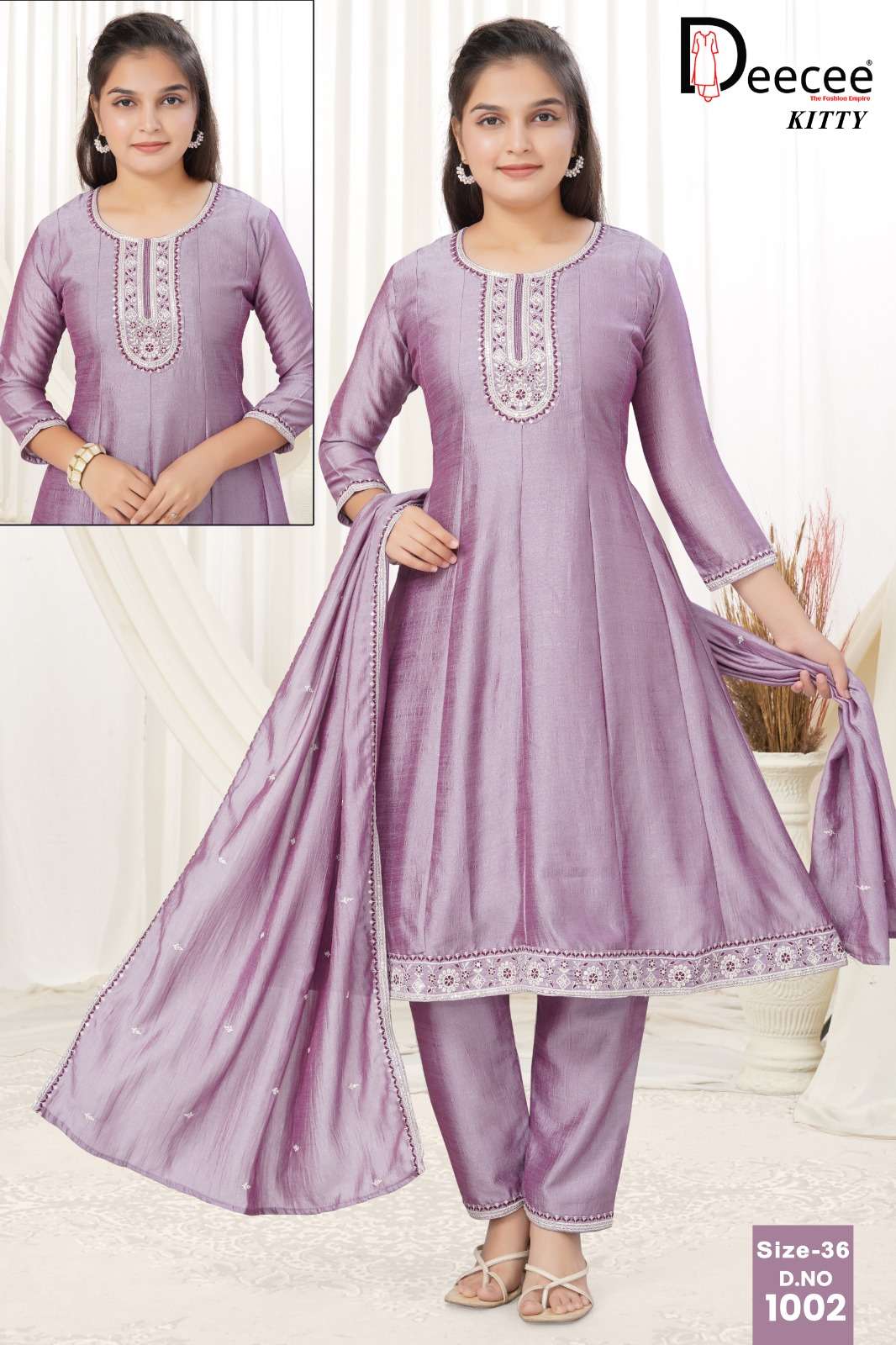 Dee Cee Kitty Vichitra Silk Embroidered Kurti Pant Dupatta Set