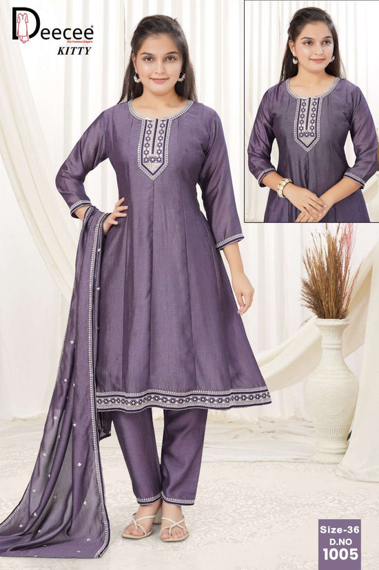 Dee Cee Kitty Vichitra Silk Embroidered Kurti Pant Dupatta Set