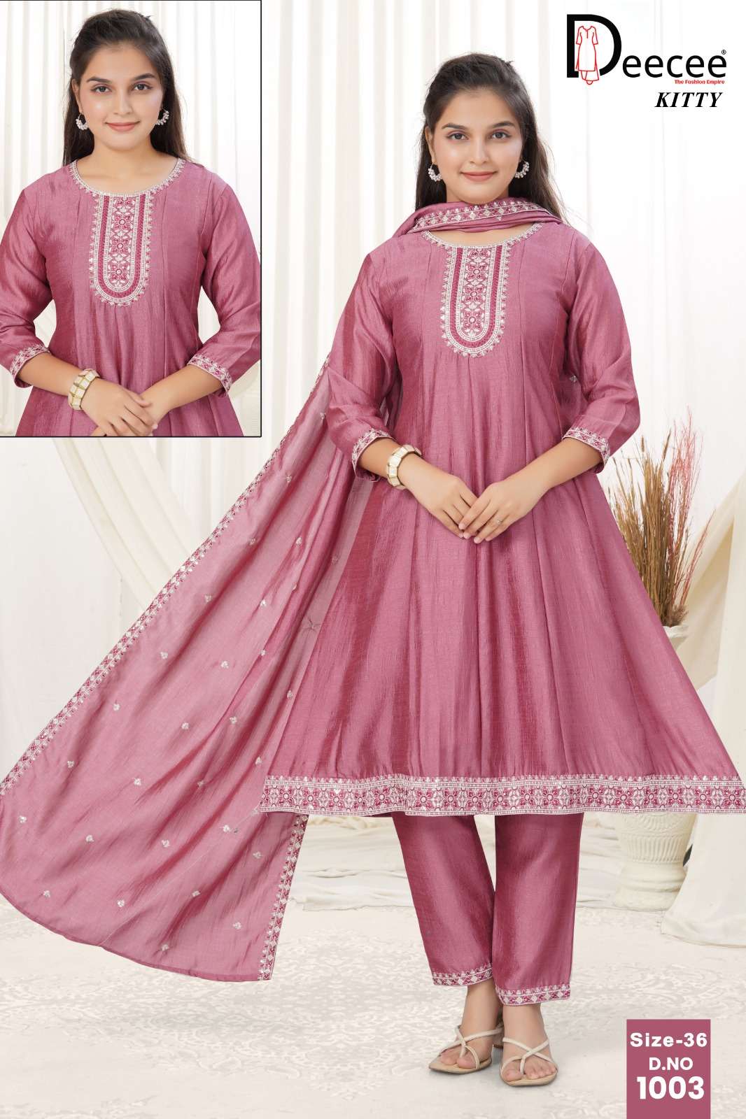 Dee Cee Kitty Vichitra Silk Embroidered Kurti Pant Dupatta Set