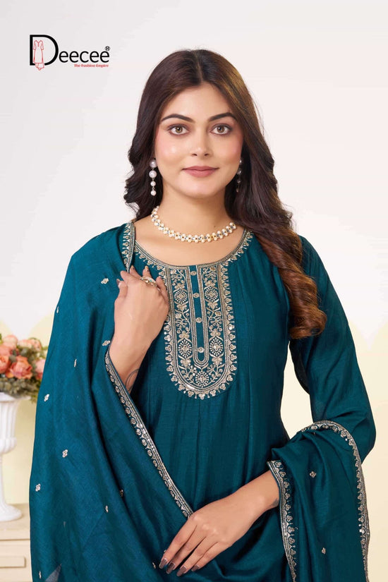 Dee Cee Rajwadi Vichitra Silk Embroidered Anarkali Kurti Pant Dupatta Set - Amrah Wholesale