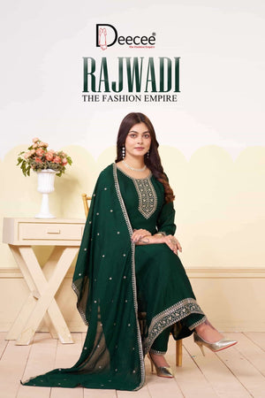 Dee Cee Rajwadi Vichitra Silk Embroidered Anarkali Kurti Pant Dupatta Set - Amrah Wholesale