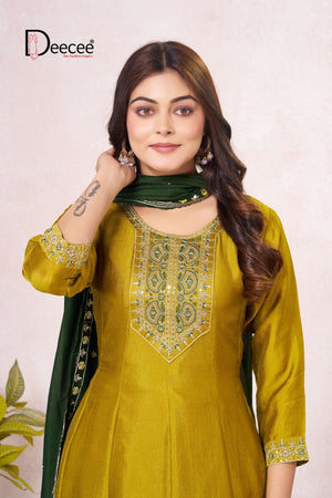 Dee Cee Rushika Vichitra Silk Anarkali Kurti Pant Dupatta Set - Amrah Wholesale