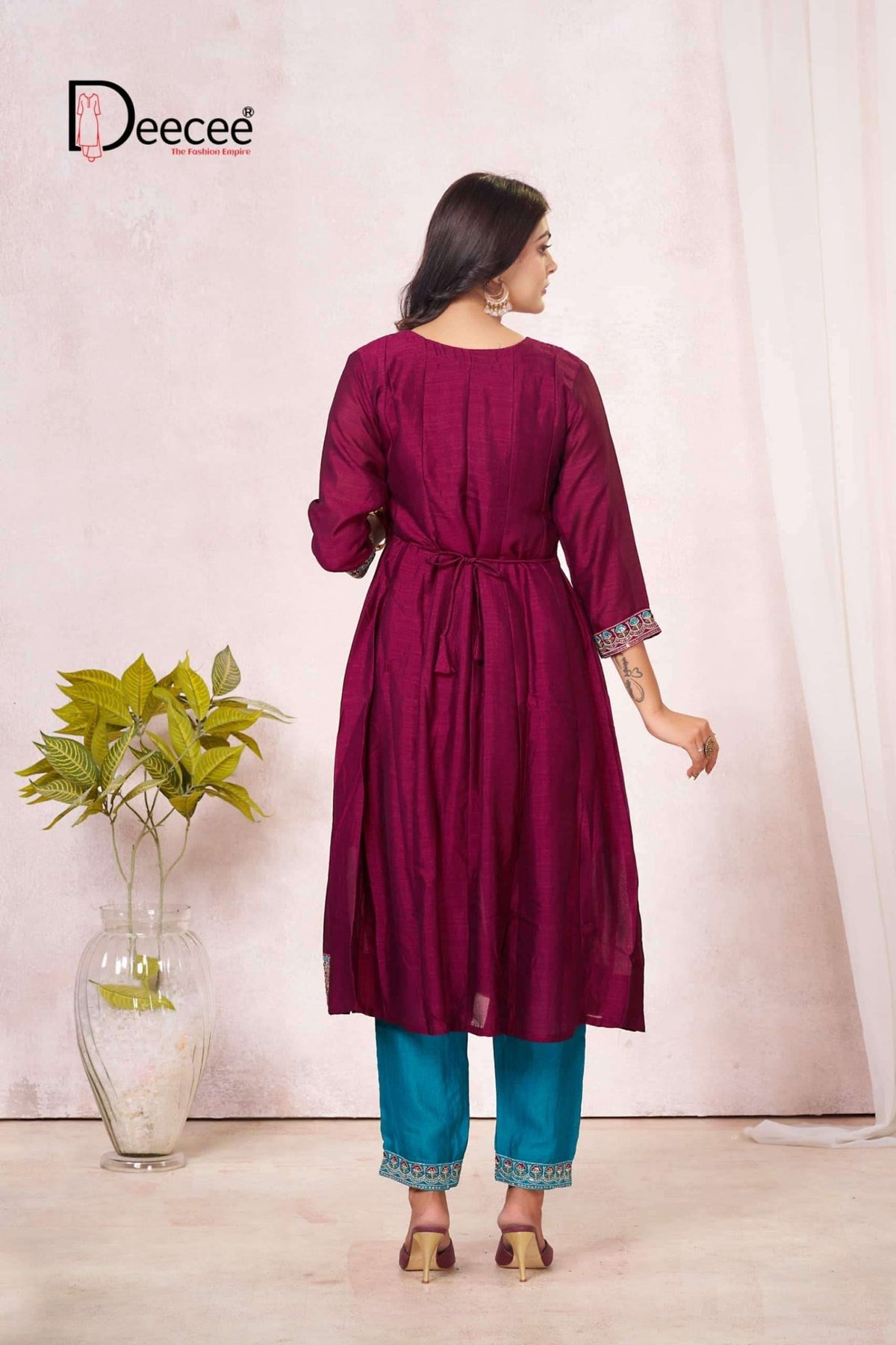 Dee Cee Rushika Vichitra Silk Anarkali Kurti Pant Dupatta Set - Amrah Wholesale