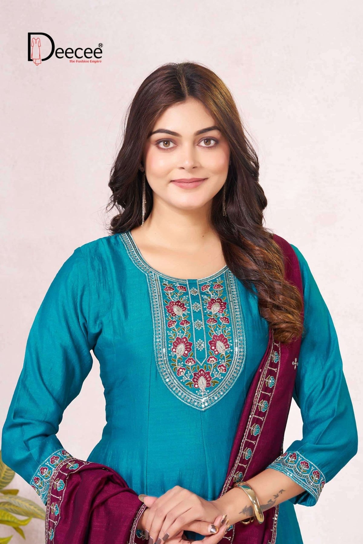Dee Cee Rushika Vichitra Silk Anarkali Kurti Pant Dupatta Set - Amrah Wholesale