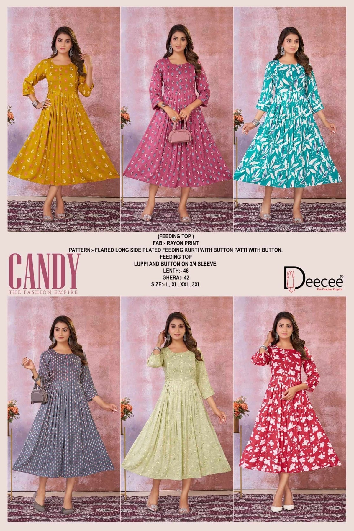 DeeCee Candy 01 To 06 Series Premium Rayon Anarkali Kurti - Amrah Wholesale