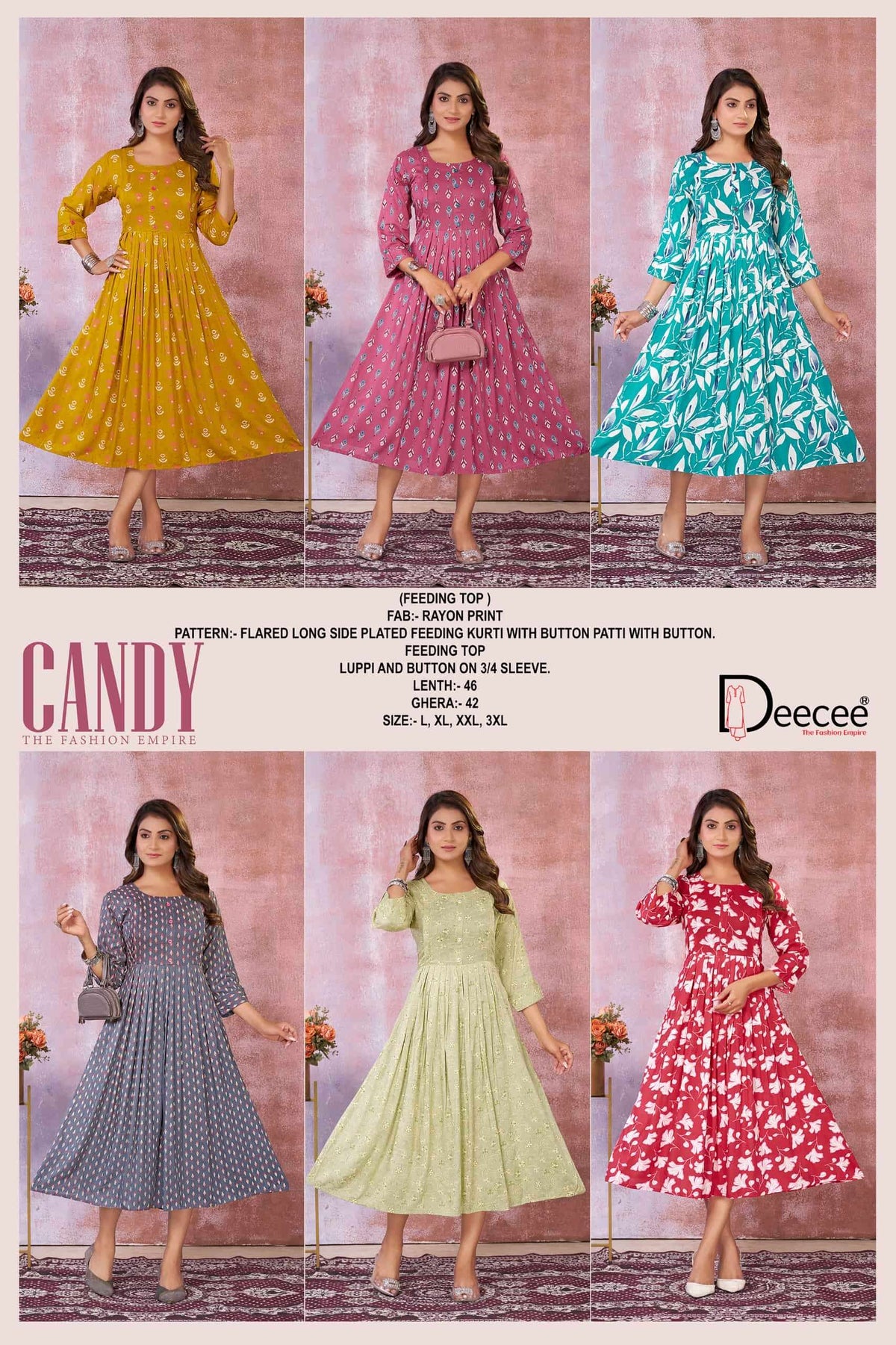 DeeCee Candy 01 To 06 Series Premium Rayon Anarkali Kurti