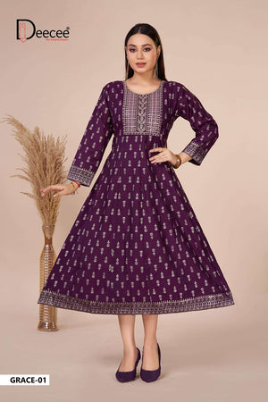 Deecee Grace Vatican Foil Printed Readymade Anarkali Kurti