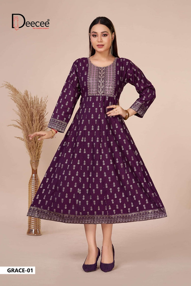 Deecee Grace Vatican Foil Printed Readymade Anarkali Kurti - Amrah Wholesale