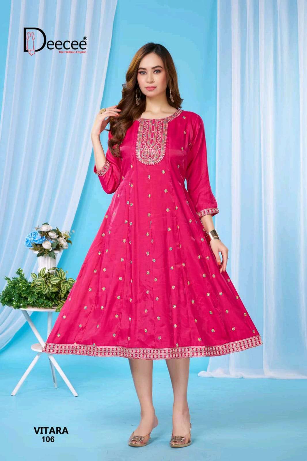 DEECEE VITARA Roman Glass Embroidered Anarkali Kurti