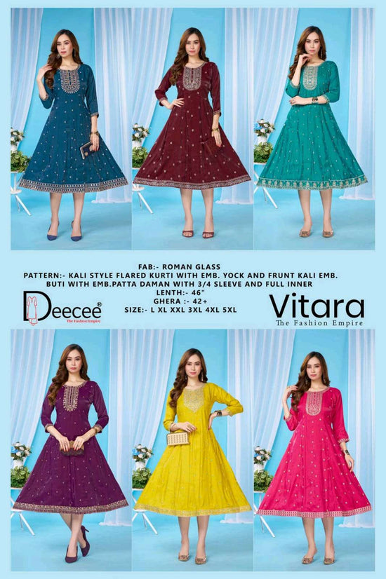 DEECEE VITARA Roman Glass Embroidered Anarkali Kurti