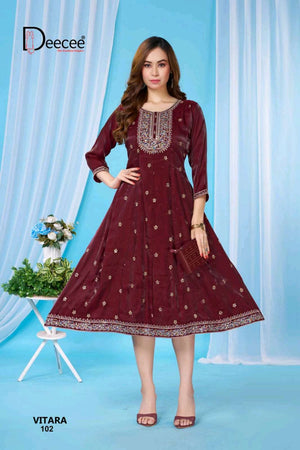 DEECEE VITARA Roman Glass Embroidered Anarkali Kurti - Amrah Wholesale