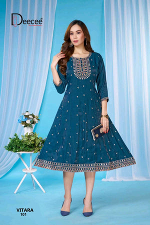 DEECEE VITARA Roman Glass Embroidered Anarkali Kurti - Amrah Wholesale