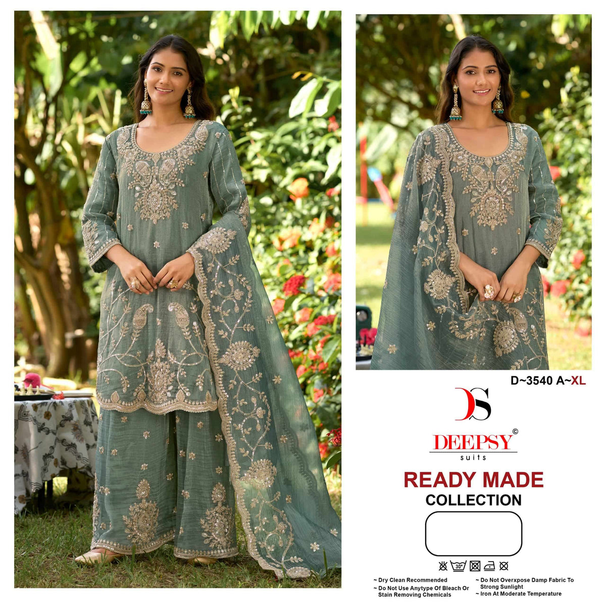Deeps Suit D-3540 Salsa Silk Heavy Embroidery Stitched Suit