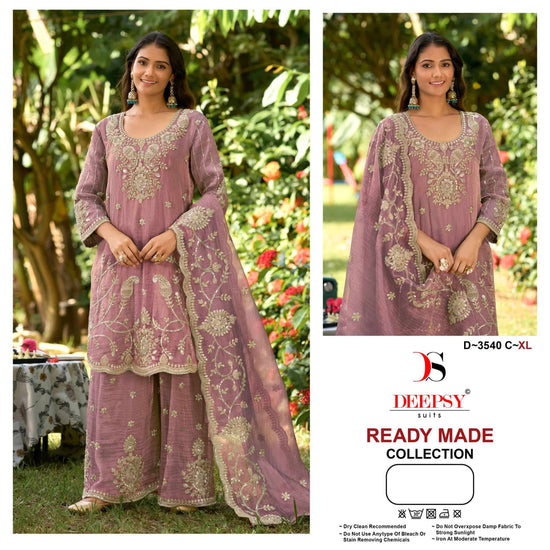 Deeps Suit D-3540 Salsa Silk Heavy Embroidery Stitched Suit